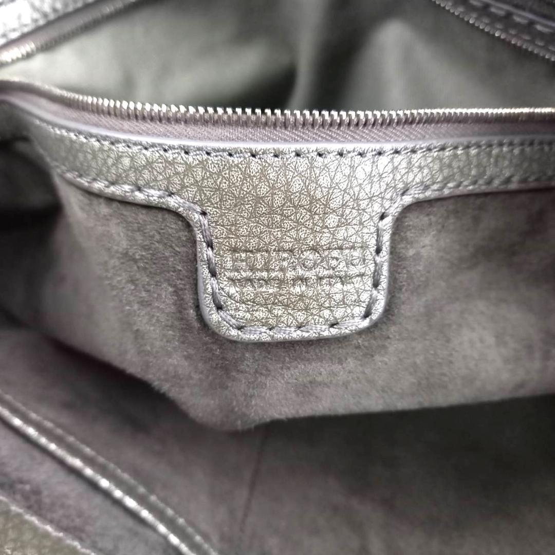 ✨未使用級✨ ヒロフ デュオ トートバッグ シボ革 シルバー A4収納可 Hロゴ