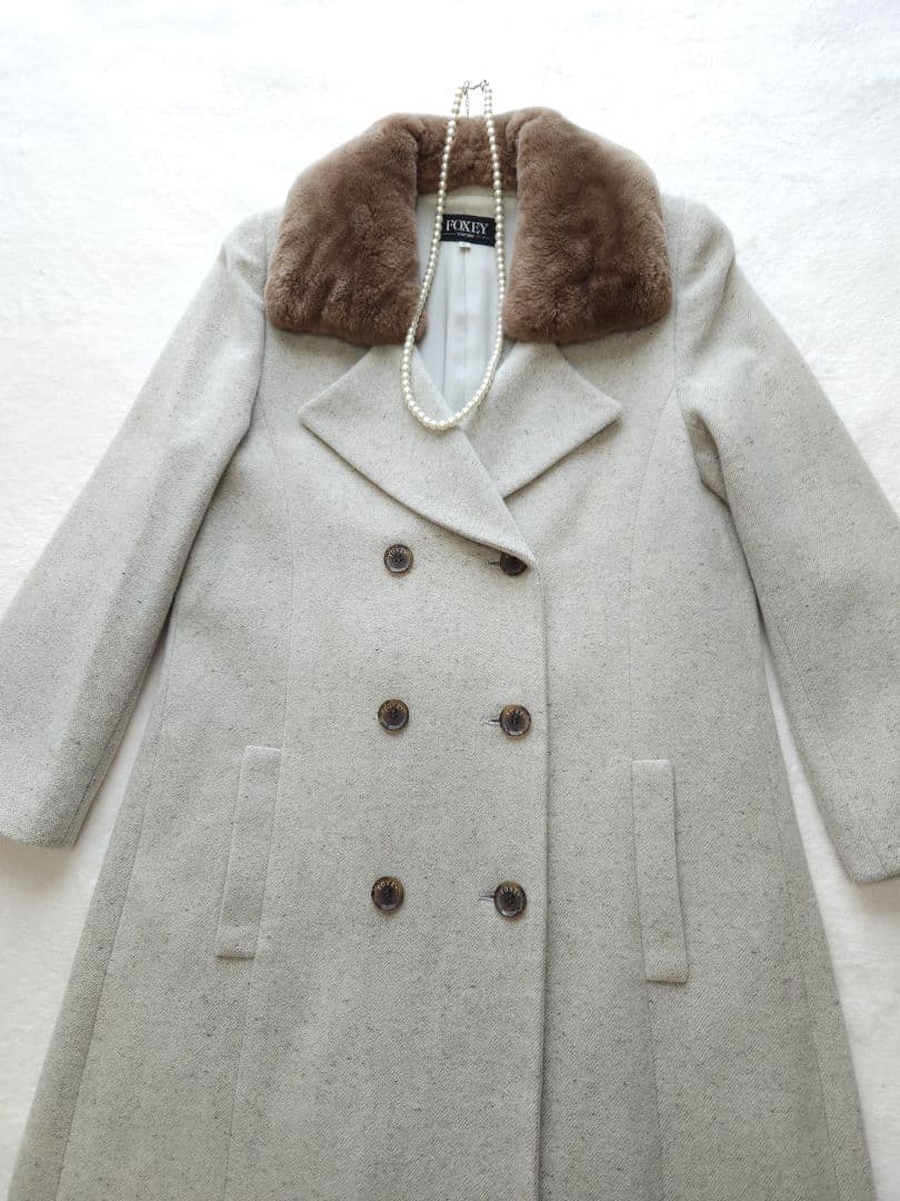 FOXEY 高級ロングコート26万 ソフトツイード ヌートリア アンゴラシルク