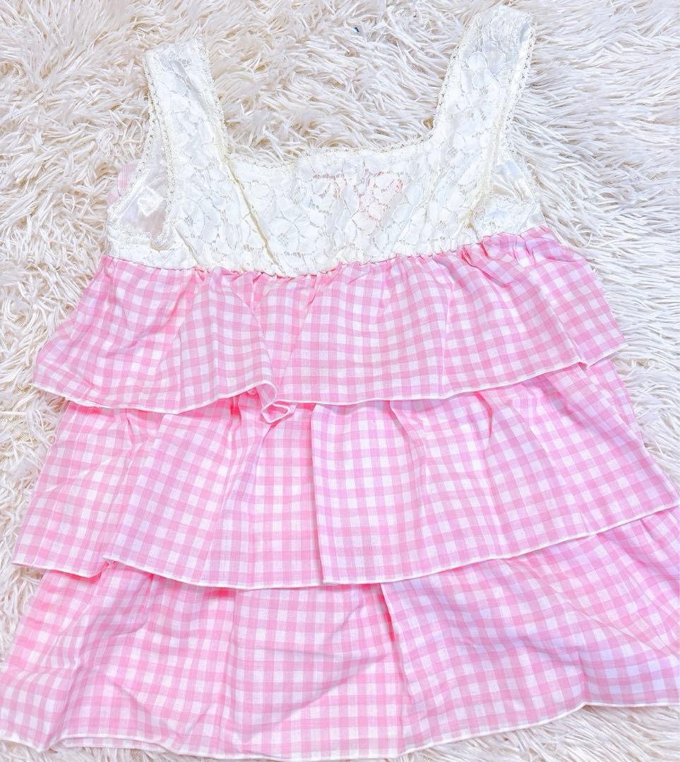 激レア　リズリサ　タグ付　三段フリル　チェック　平成レトロ　姫ギャル　花　レース