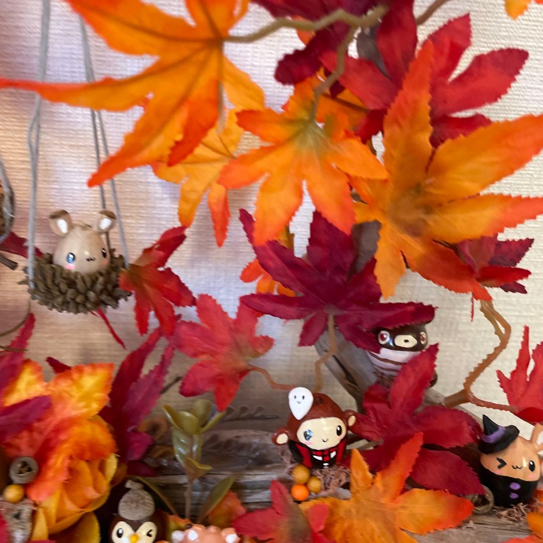 【一点もの】ぽんちゃん☆秋の紅葉の飾り