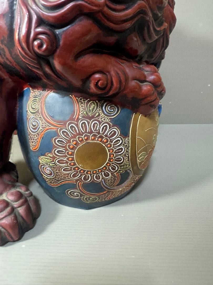 2360 九谷焼　獅子　置物　赤獅子　縁起物　魔除け