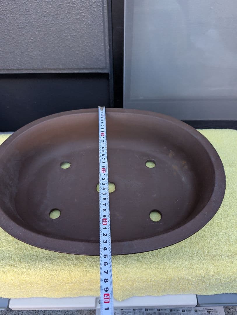 楕円形盆栽鉢 三共茶色 約27cm x 20cm