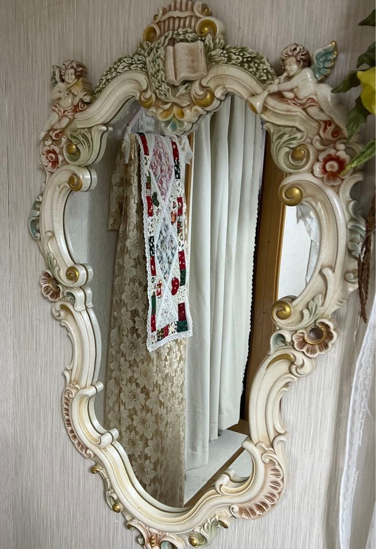 ロココ調　姿見　大型ミラー　ひび割れ加工　クラック加工