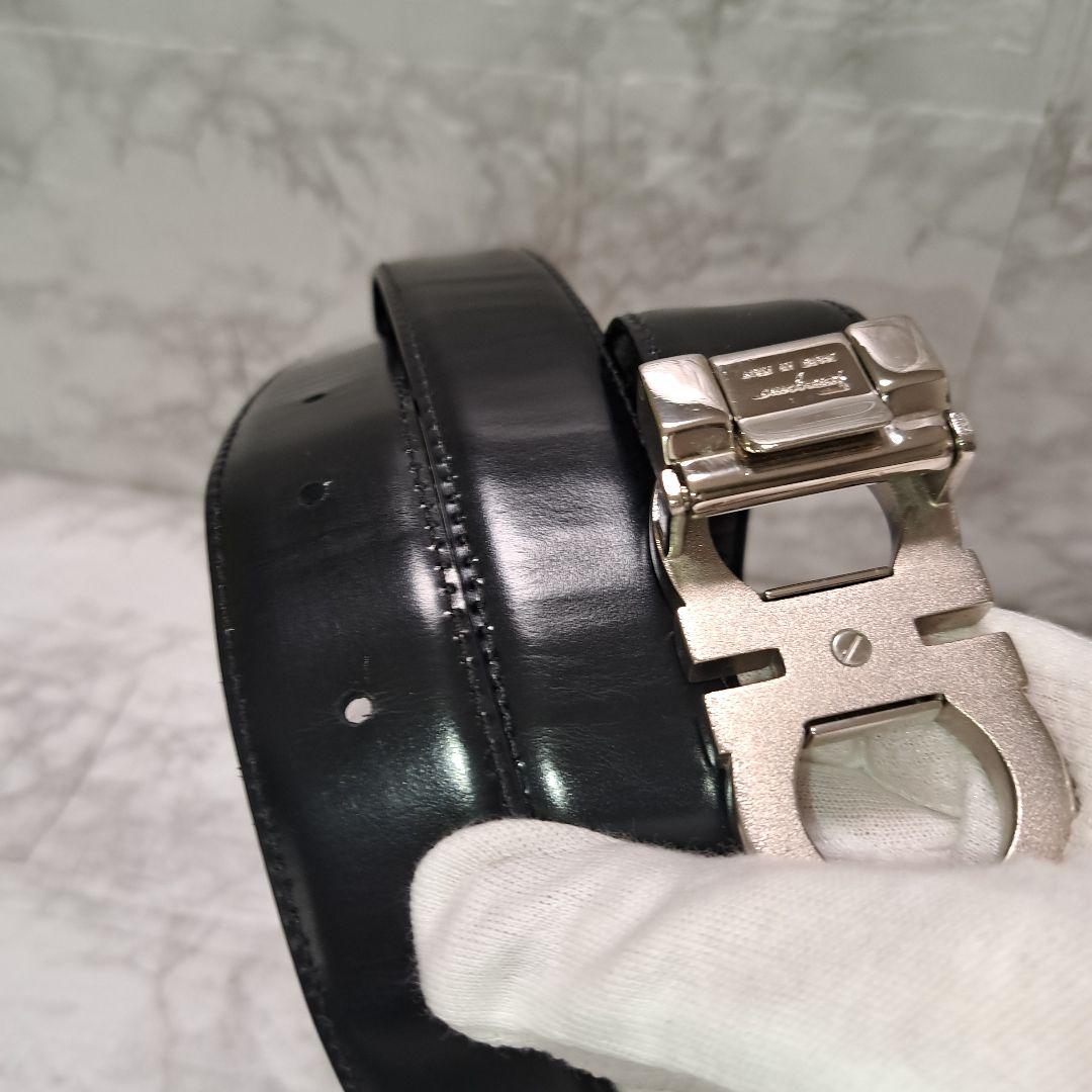 ✨️美品✨フェラガモ ダブルガンチーニ ベルト レザー シルバー 金具ブラック