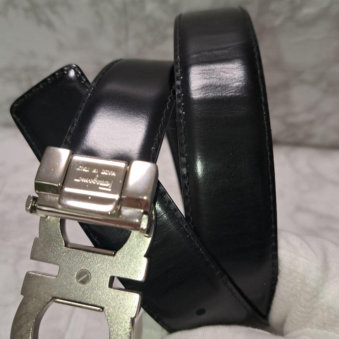 ✨️美品✨フェラガモ ダブルガンチーニ ベルト レザー シルバー 金具ブラック