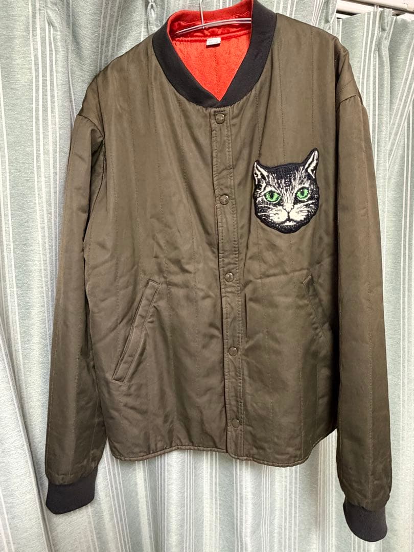 GUCCI 猫刺繍 MA-1ジャケット オリーブグリーン