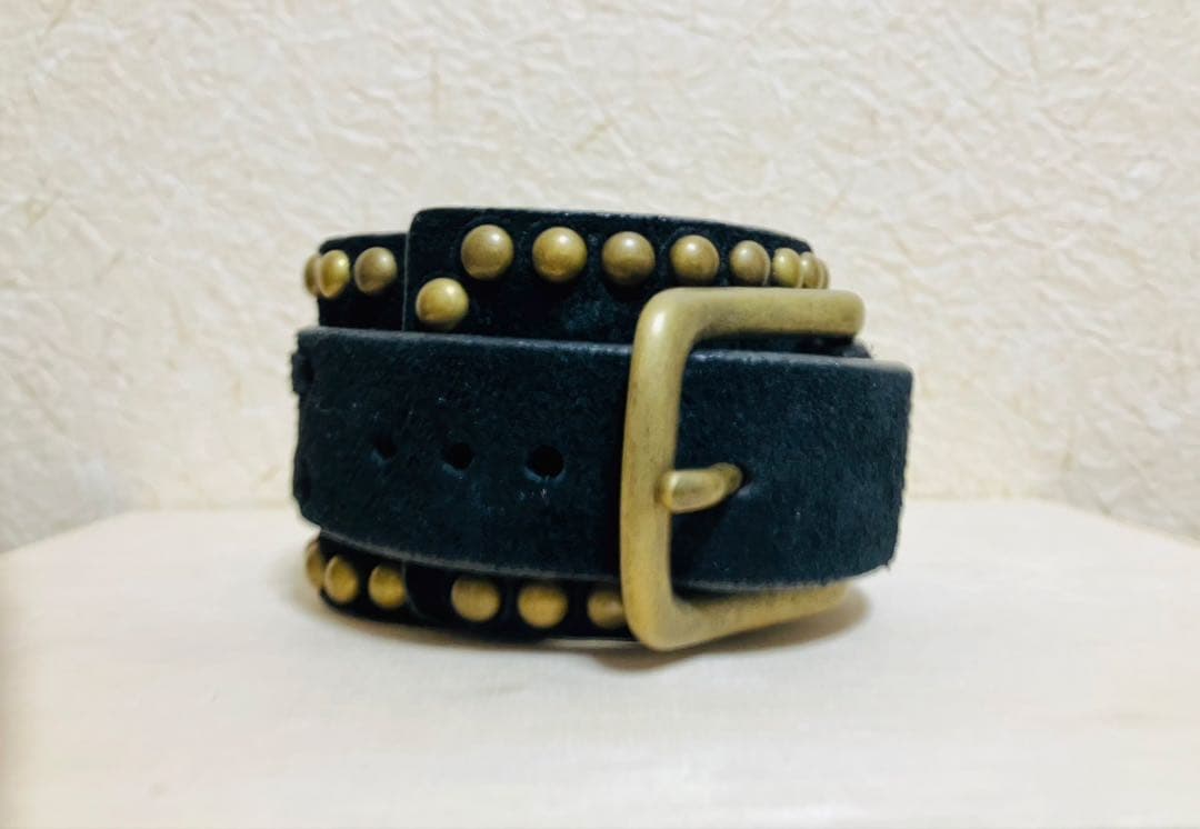 ナンバーナイン　レザーバングル　ブレスレット　ブラック　スエード　スタッズ　真鍮