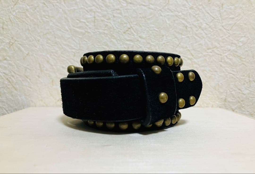 ナンバーナイン　レザーバングル　ブレスレット　ブラック　スエード　スタッズ　真鍮
