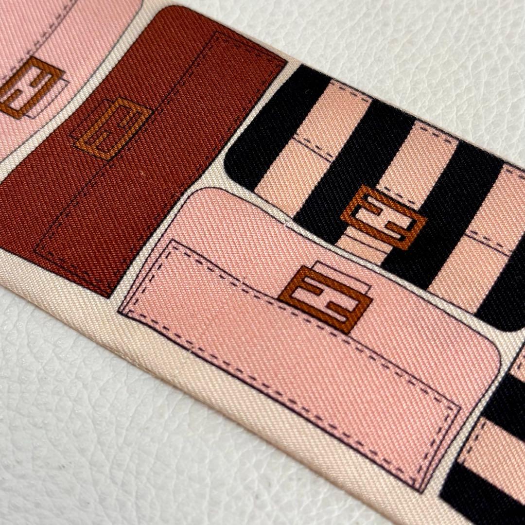 【美品】【フェンディ】ラッピー マンマバケット柄 リボンスカーフ FF ロゴ