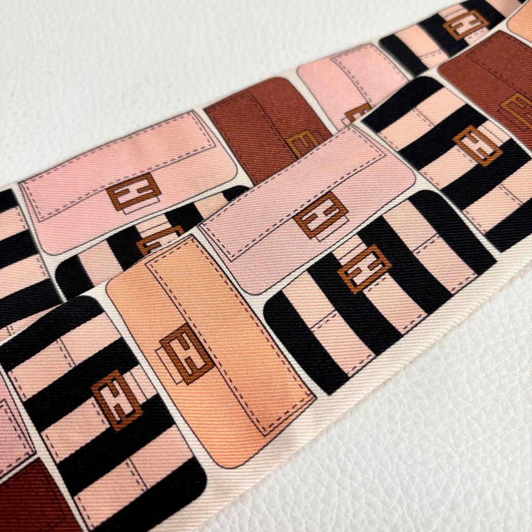 【美品】【フェンディ】ラッピー マンマバケット柄 リボンスカーフ FF ロゴ