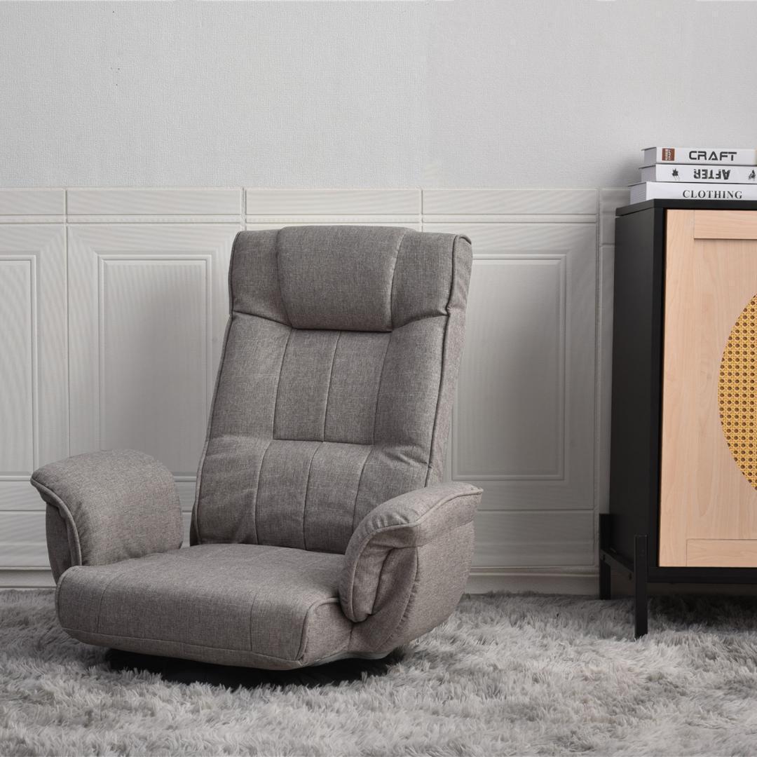 回転式座椅子 肘掛け ハイバック座いす リクライニング【ライトグレー】