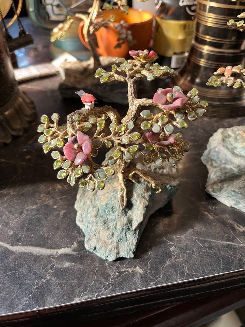 メル82601 盆栽宝石、石付き金盆栽宝石、真鍮盆栽、風水盆栽、宝石盆栽、