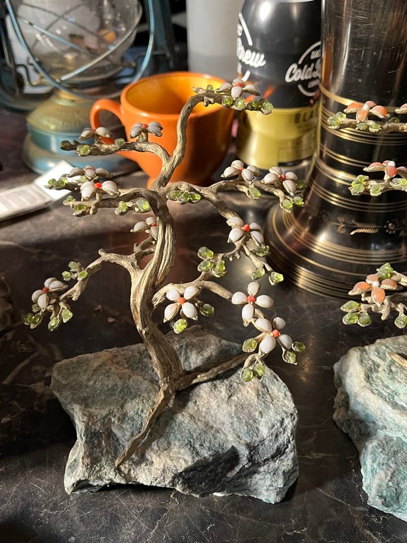 メル82601 盆栽宝石、石付き金盆栽宝石、真鍮盆栽、風水盆栽、宝石盆栽、