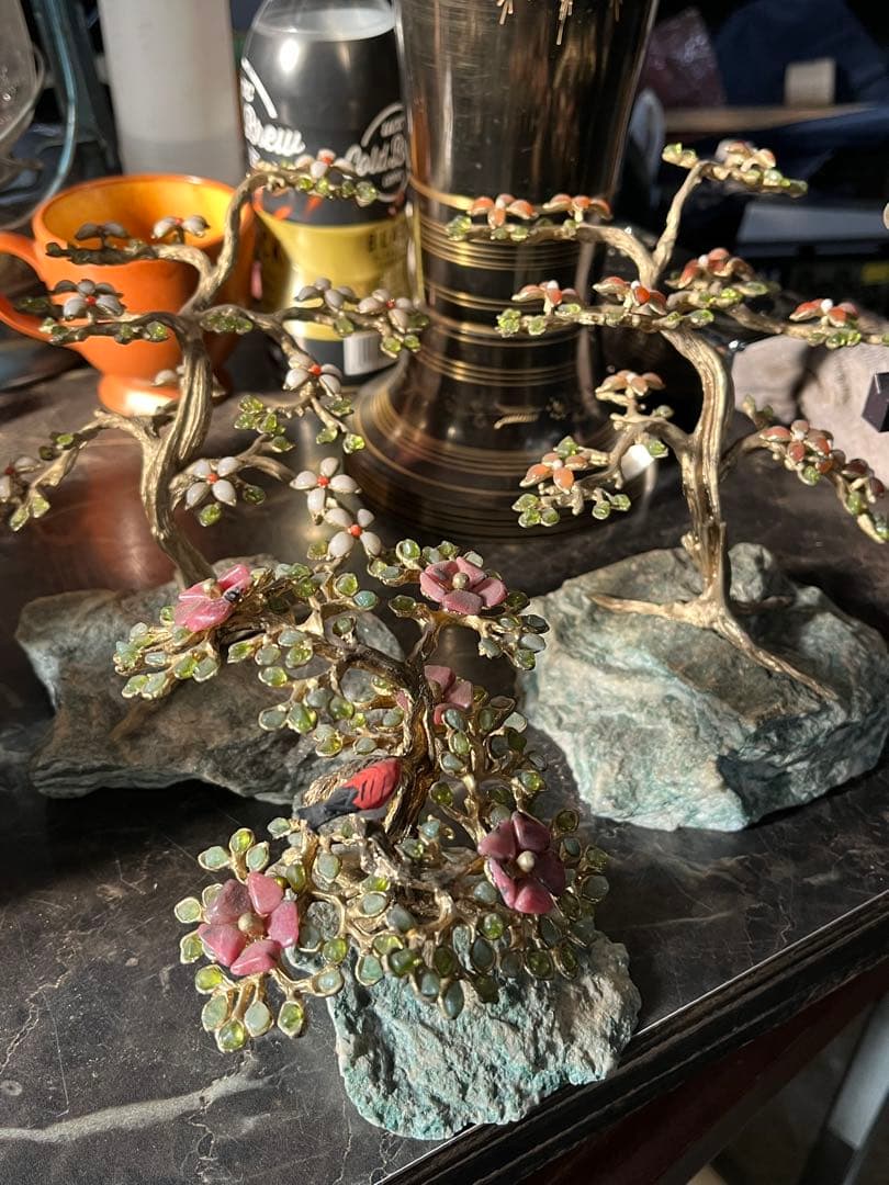 メル82601 盆栽宝石、石付き金盆栽宝石、真鍮盆栽、風水盆栽、宝石盆栽、