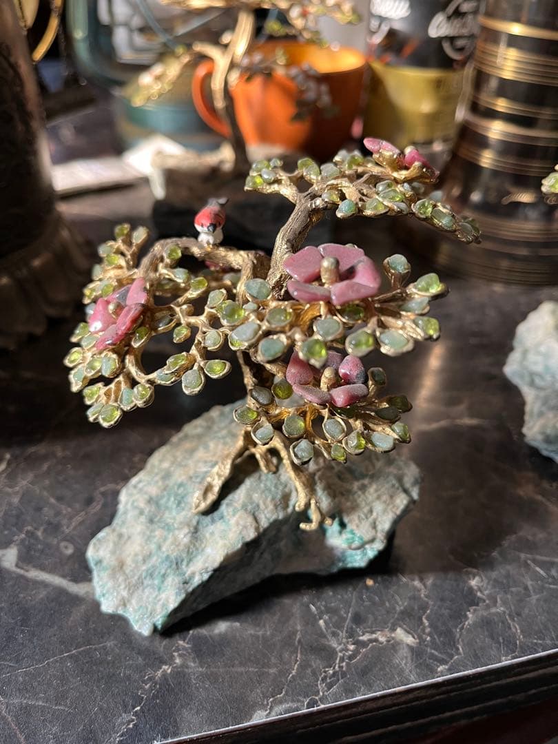 メル82601 盆栽宝石、石付き金盆栽宝石、真鍮盆栽、風水盆栽、宝石盆栽、