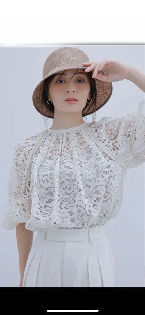 anuansパイピングラグランレースブラウス （BLUE GREY）