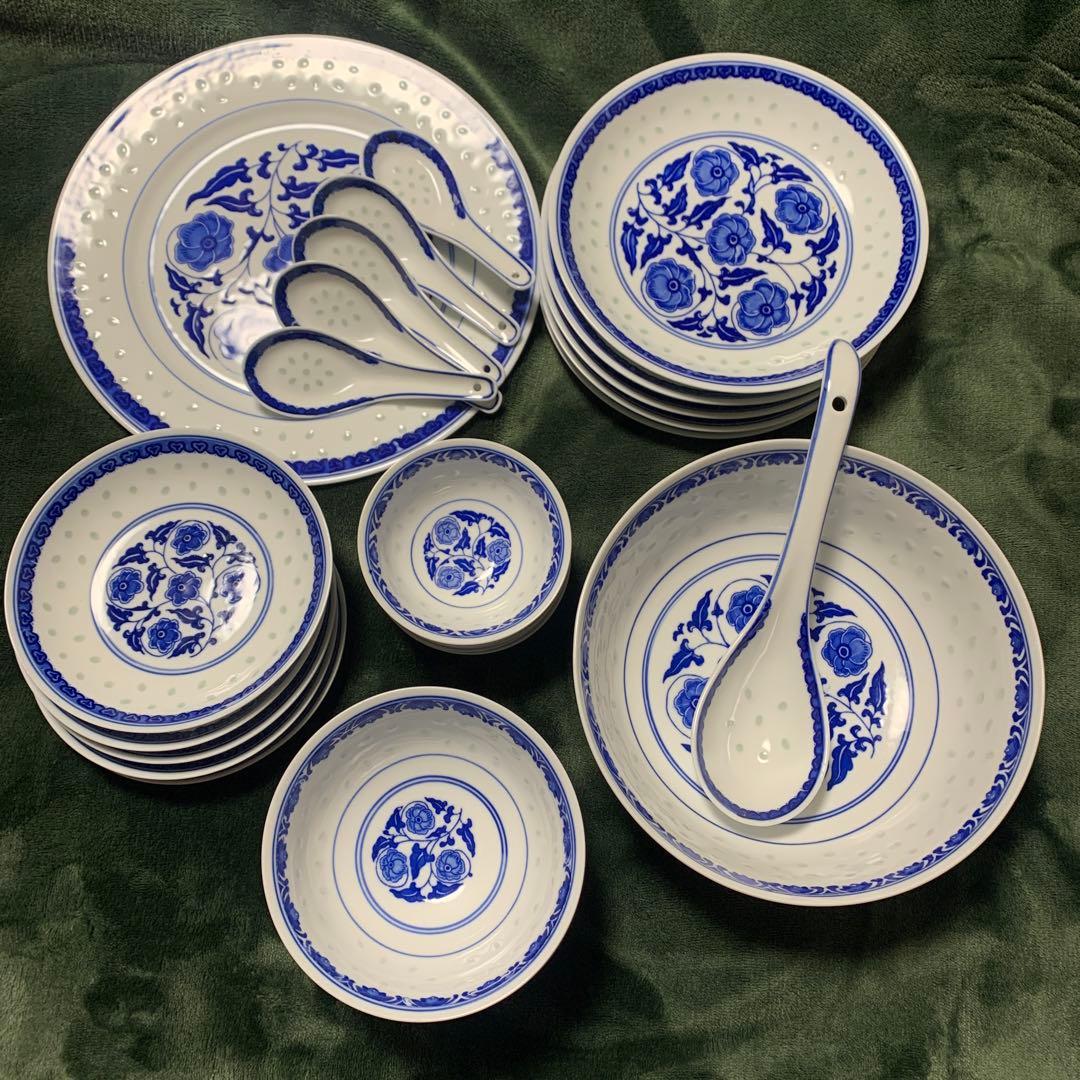 景徳鎮製　中華食器セット　花柄　ホタル陶器