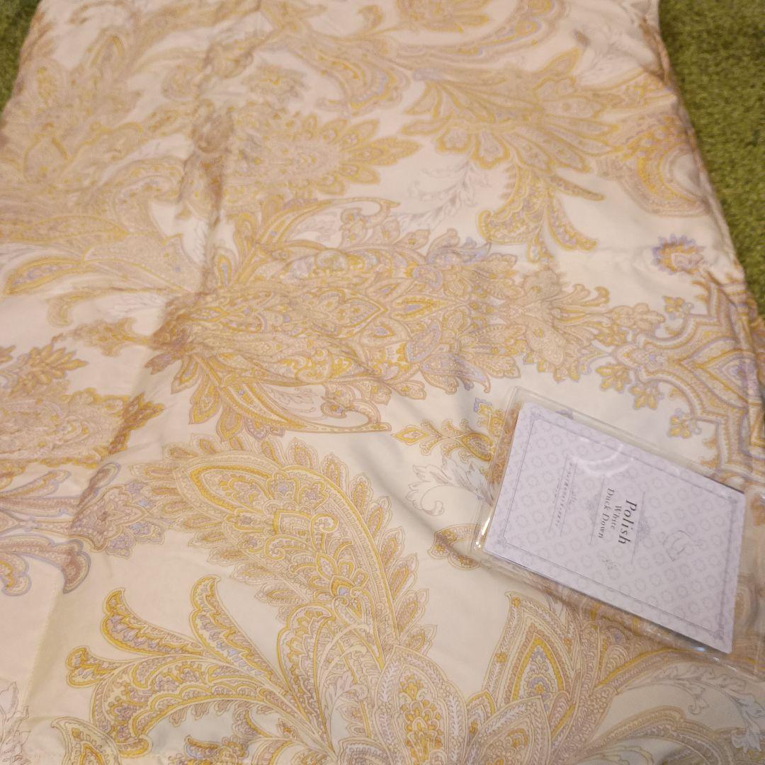 新品　西川 ポーリッシュ　ポーランド産　ホワイトダックダウン　肌掛け　ペイズリー