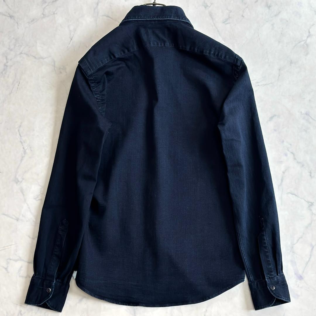 美品 ジャンネット デニムシャツ 長袖 カッタウェイ 太陽アイコン 濃紺 tu6