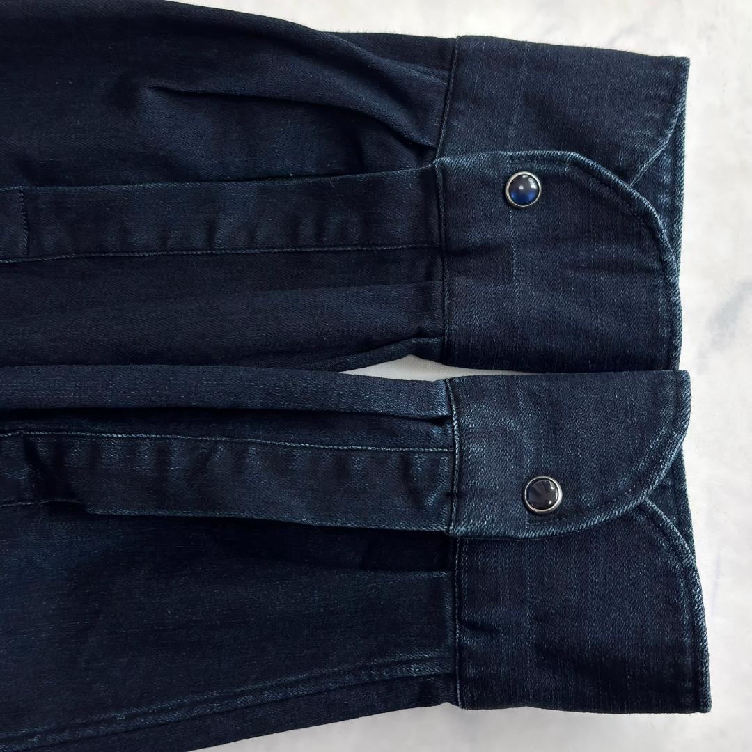 美品 ジャンネット デニムシャツ 長袖 カッタウェイ 太陽アイコン 濃紺 tu6