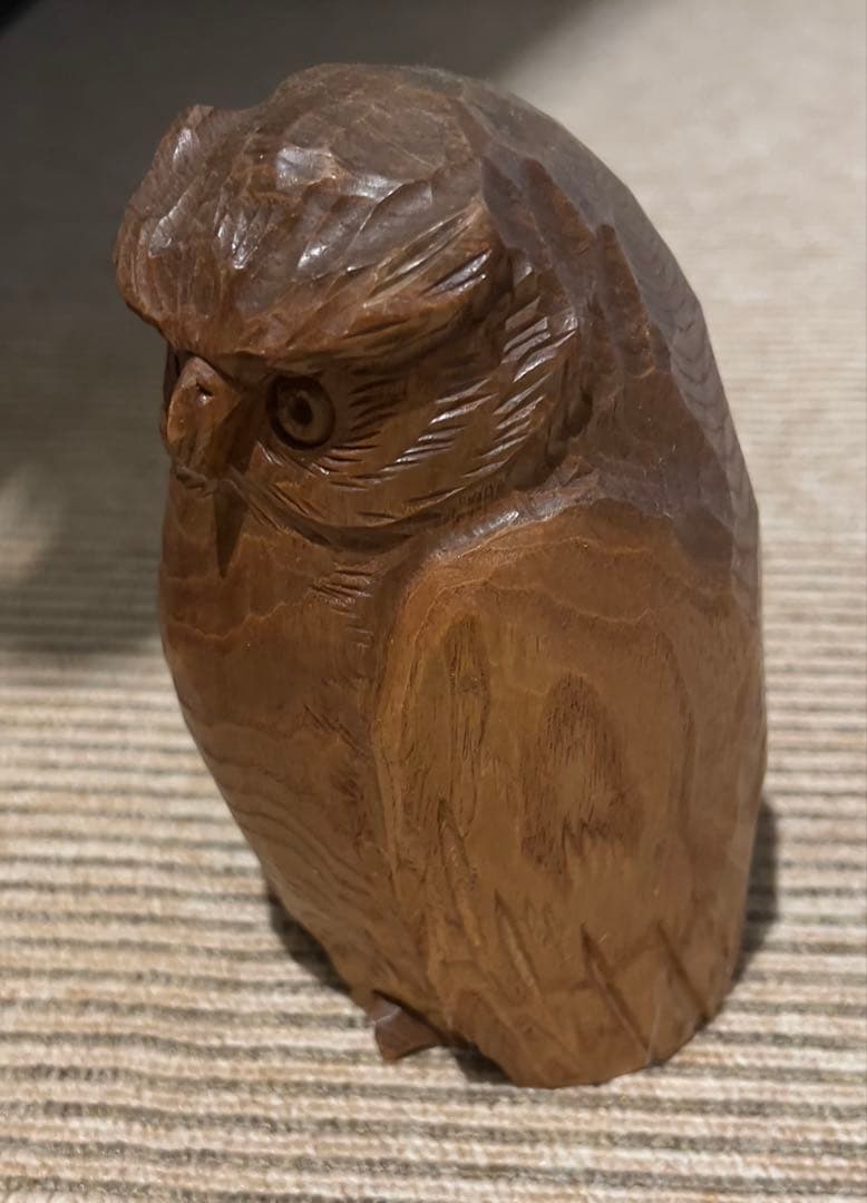 ※11/20迄【送料込 縁起物 希少逸品】函館 貞光作 フクロウ 木彫民藝彫刻品