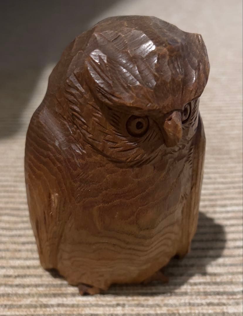 ※11/20迄【送料込 縁起物 希少逸品】函館 貞光作 フクロウ 木彫民藝彫刻品