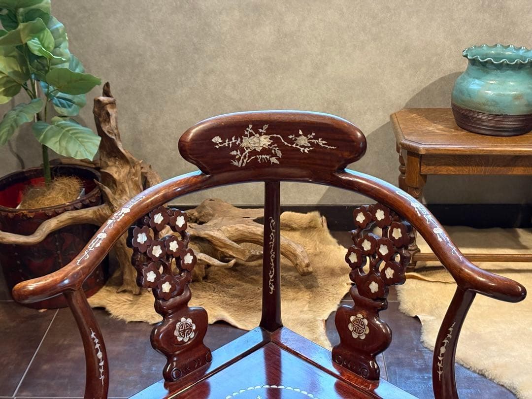 希少　サイドチェア　螺鈿細工 唐木家具 椅子 チェア アームチェア　NZ