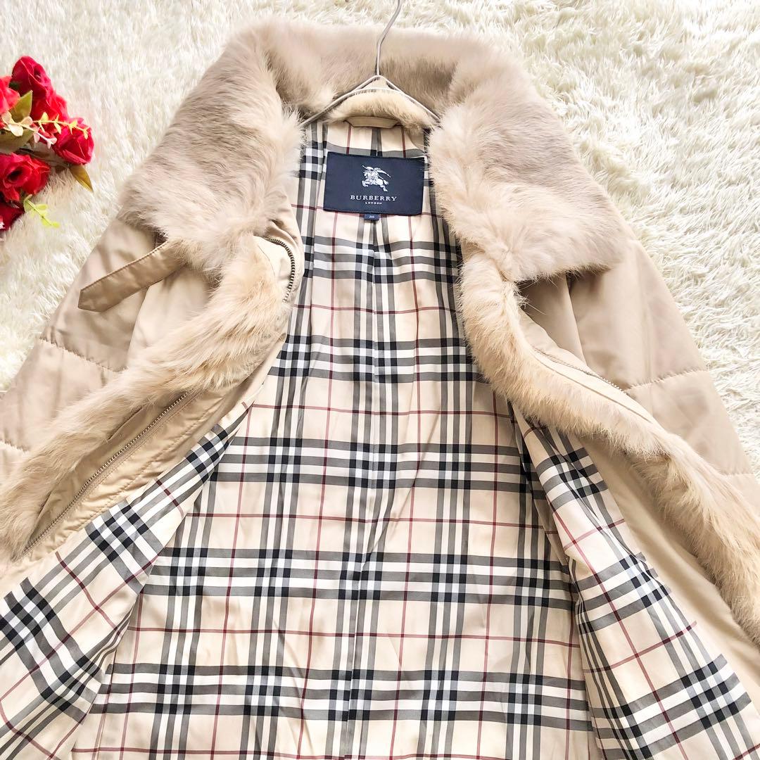 BURBERRY LONDON♪毛皮ノバチェック中綿コート　M ラビット2way