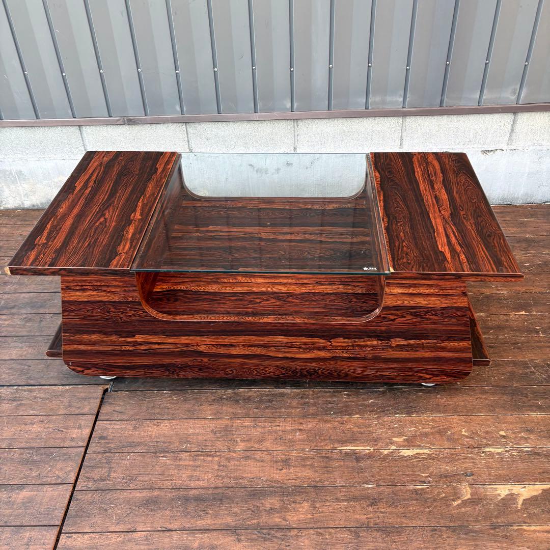 昭和レトロ カリモク 木製ガラステーブル センターテーブル 木目 ローテーブル