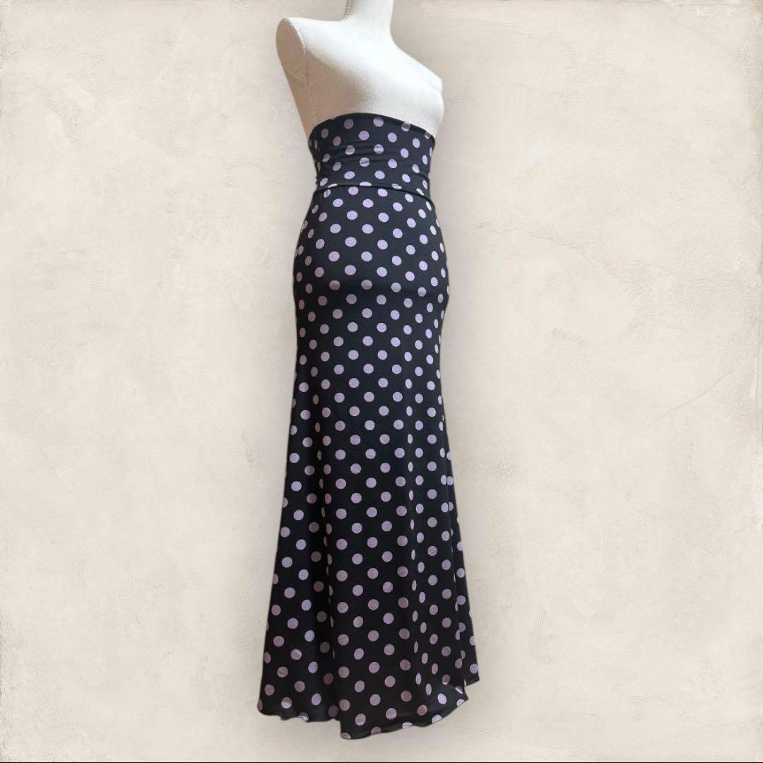 フラメンコファルダ　マーメイドライン　黒×薄紫水玉