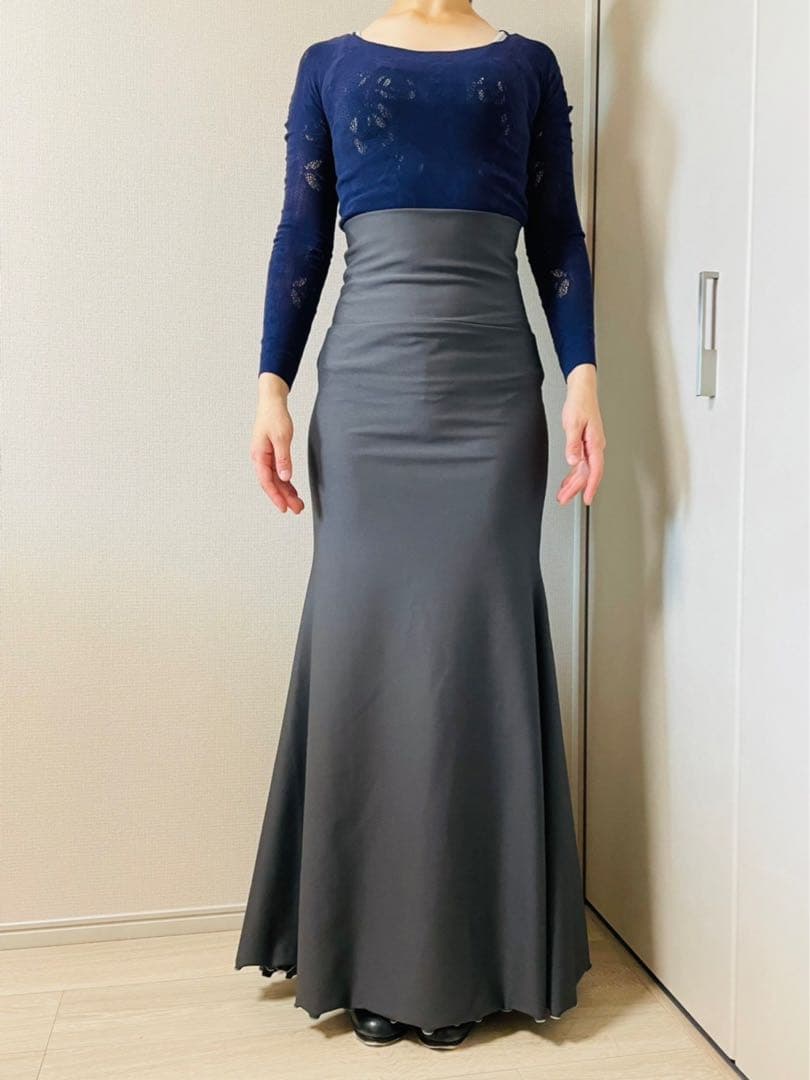 フラメンコファルダ　マーメイドライン　黒×薄紫水玉