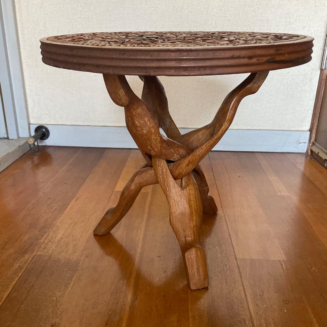アンティーク 木彫 テーブル 折り畳み