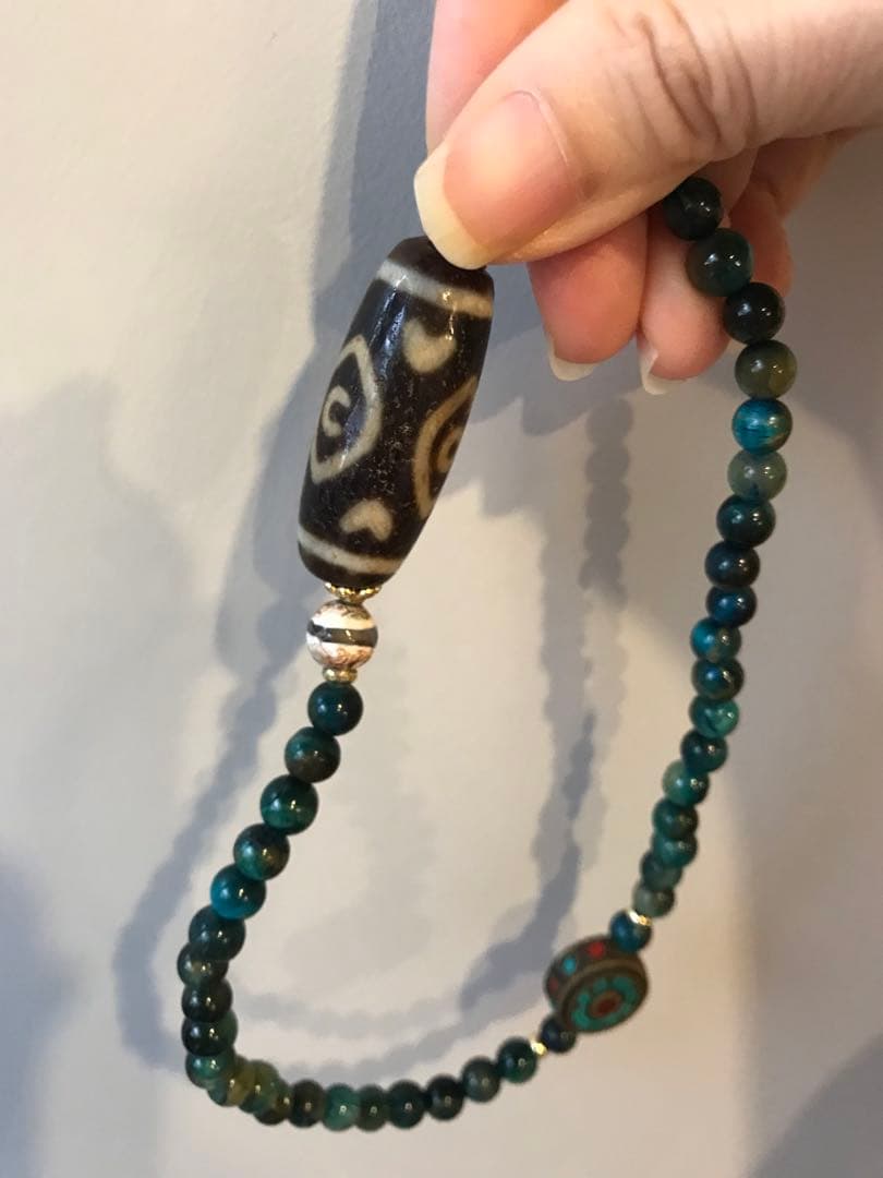 ☘️超レア 龍眼天珠（ドラゴンアイ）ジービーズ Dzi 青虎目石 ブレスレット