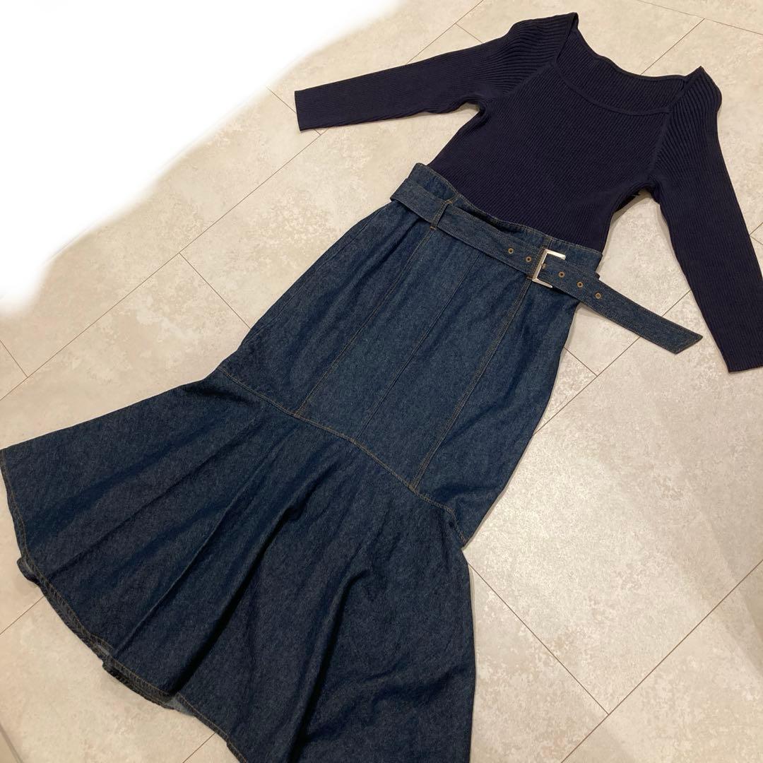 もんきち　グレースデニム切替ニットワンピース　ダイアグラム　グレースクラス