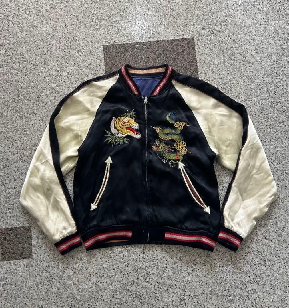 や*ま様 スカジャン CROPPED HEAD ZIPリバーシブル 黒×ネイビー