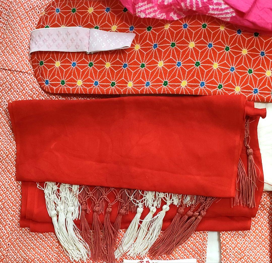 正絹着物一式 ジュニアサイズ 朱色総絞り　付属品多数 全14点