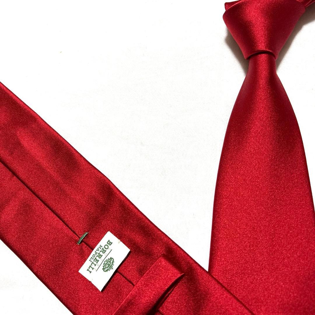 極美品　ルイジボレッリ　ネクタイ　無地ソリッド　赤レッド　シルクサテン
