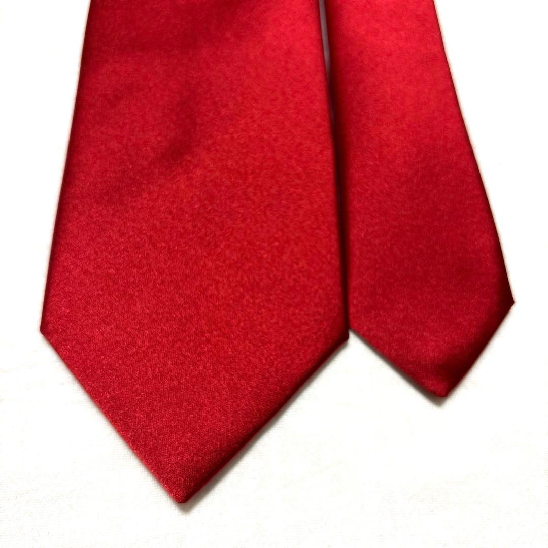 極美品　ルイジボレッリ　ネクタイ　無地ソリッド　赤レッド　シルクサテン