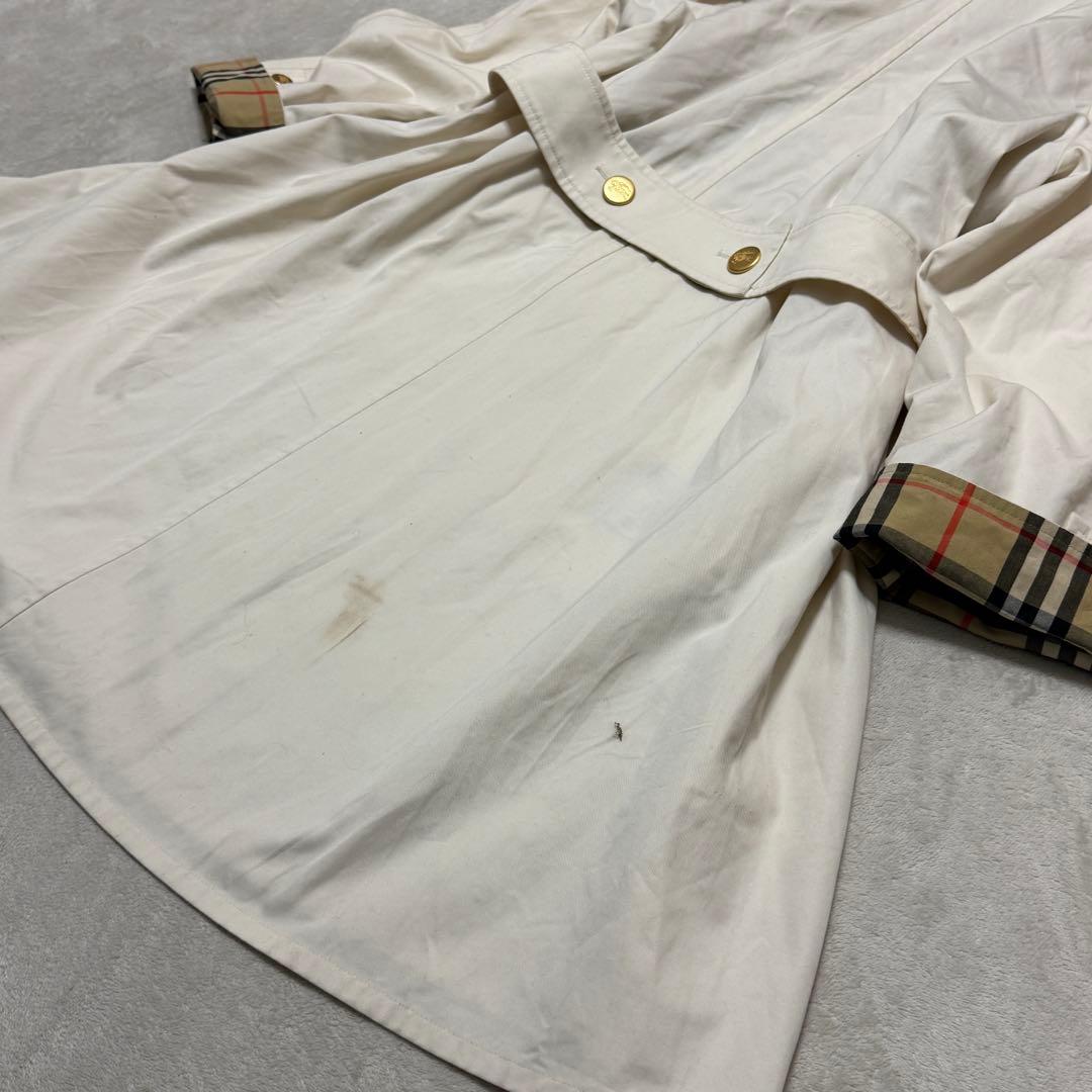 バーバリーズ　ステンカラーコート　金ボタン　チェック　白　M位