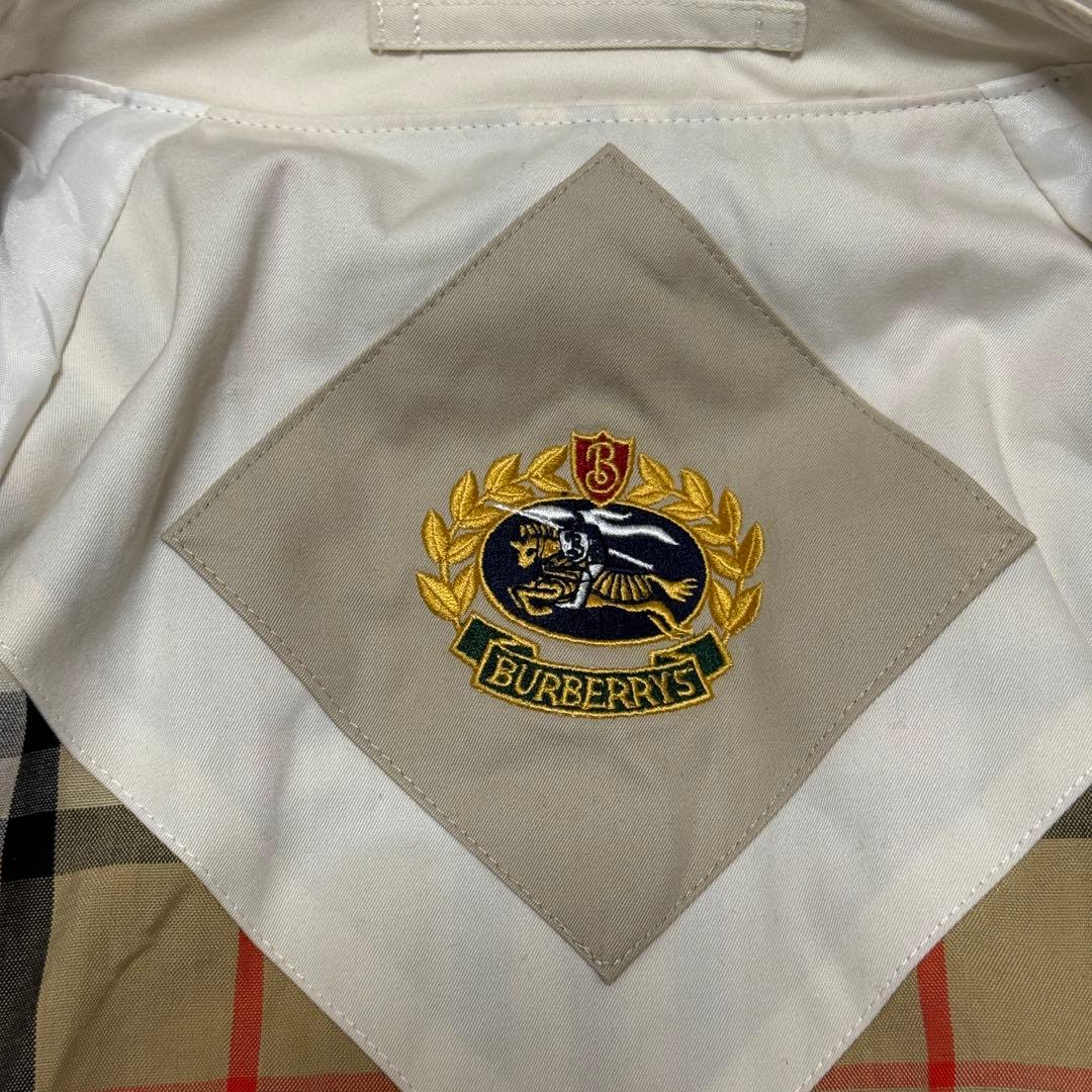 バーバリーズ　ステンカラーコート　金ボタン　チェック　白　M位