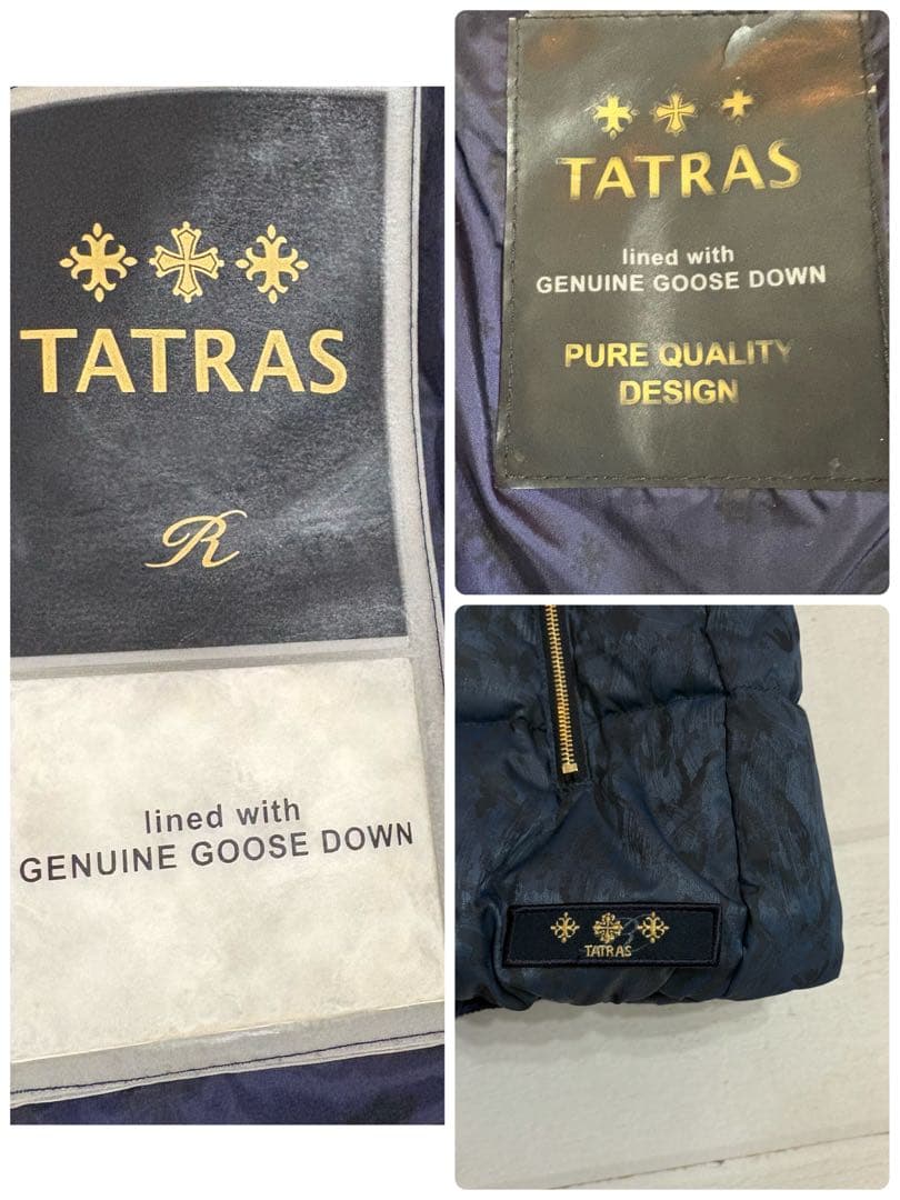極美品✨タトラス ダウンベスト ラクーンファー フード 総柄 ネイビー 4 XL