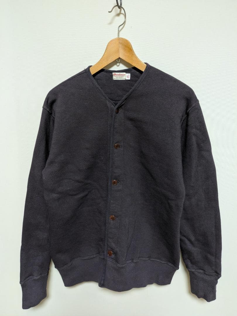 美品 WAREHOUSE US NAVY カーディガン スウェット 紺 40