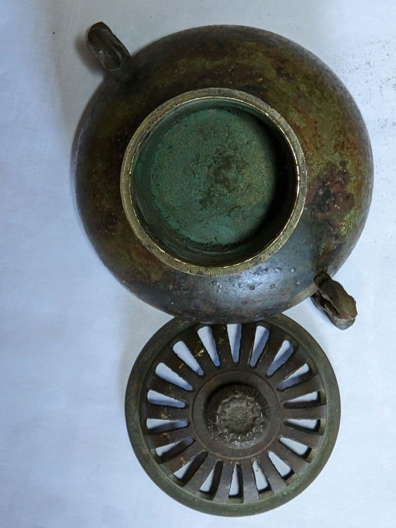 ♦中国古玩 銅製 透かし彫り鳳凰双耳香炉 アンティーク 骨董品コレクション