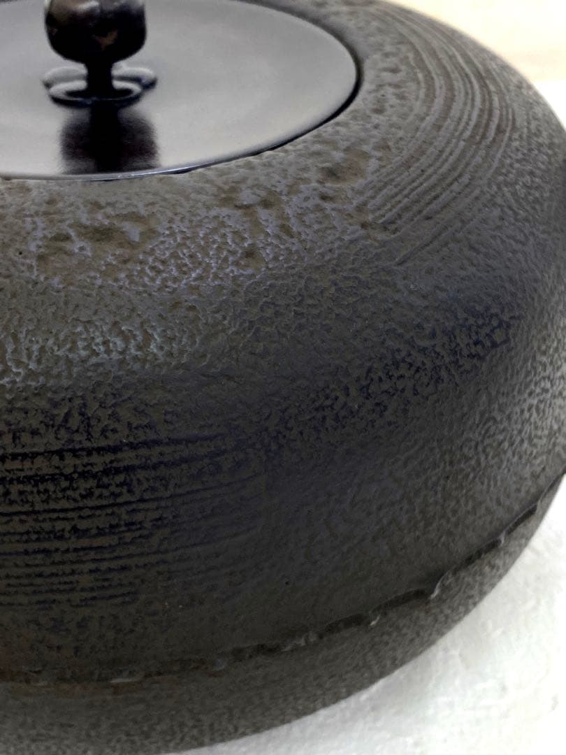 美品 茶道具 あじろ鉄 炉釜 焼抜炉用釜 置炉釜 姥口刷毛目釜