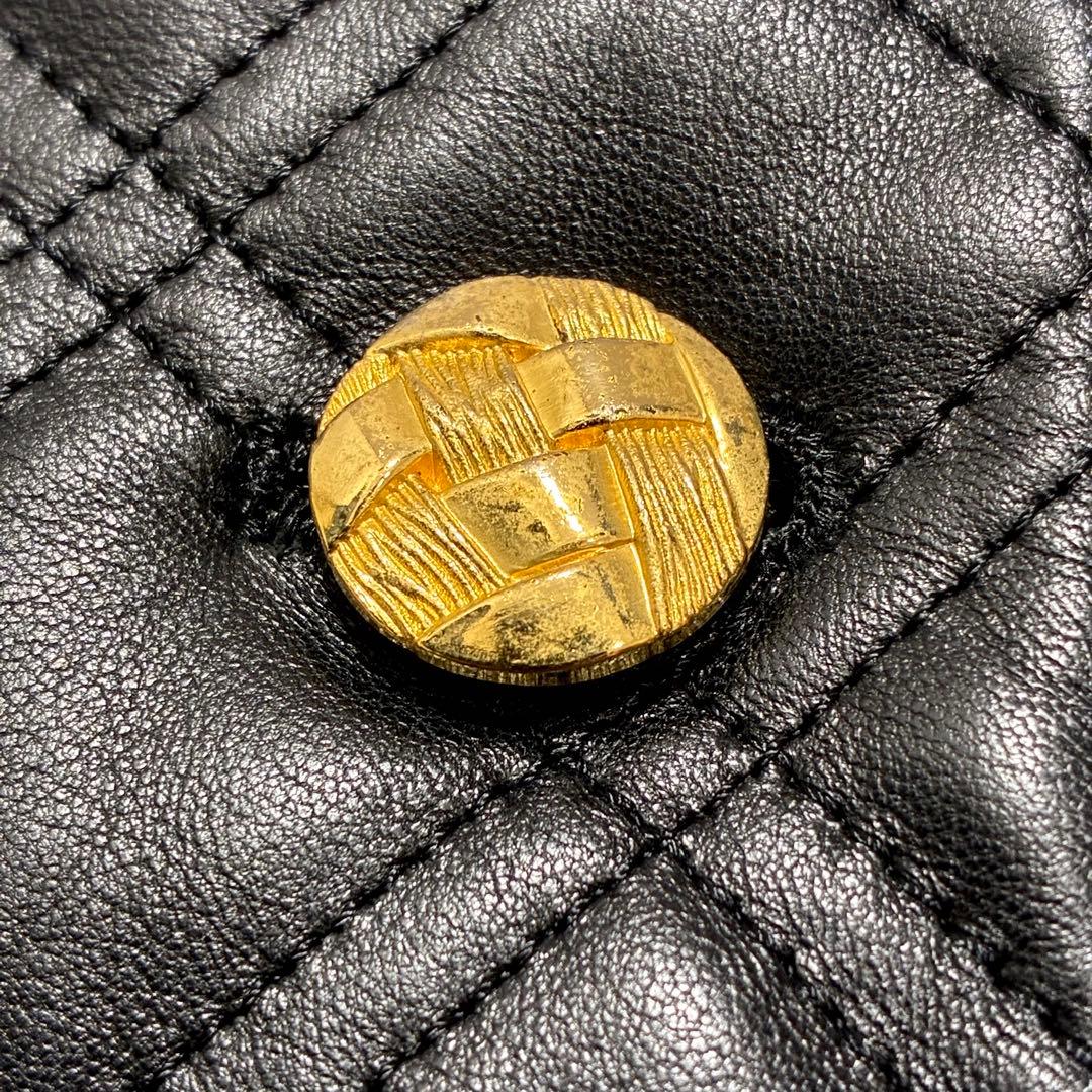 美品✨VINTAGE キルティング レザージャケット ノーカラー 金ボタン 黒