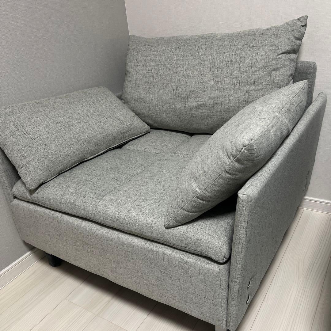 1人掛け グレー ソファー 大きめ クッション付き