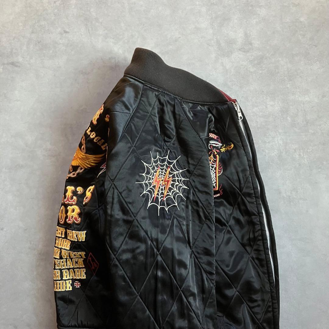 SKULL FLIGHT リバーシブル キルティング 刺繍 スカジャン バイク