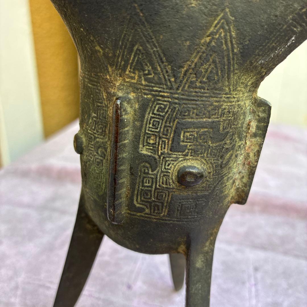 古風な青銅製三脚ワイン容器、ジュエ、宋明朝 三国志覇道　爵杯＆孫堅頭巾