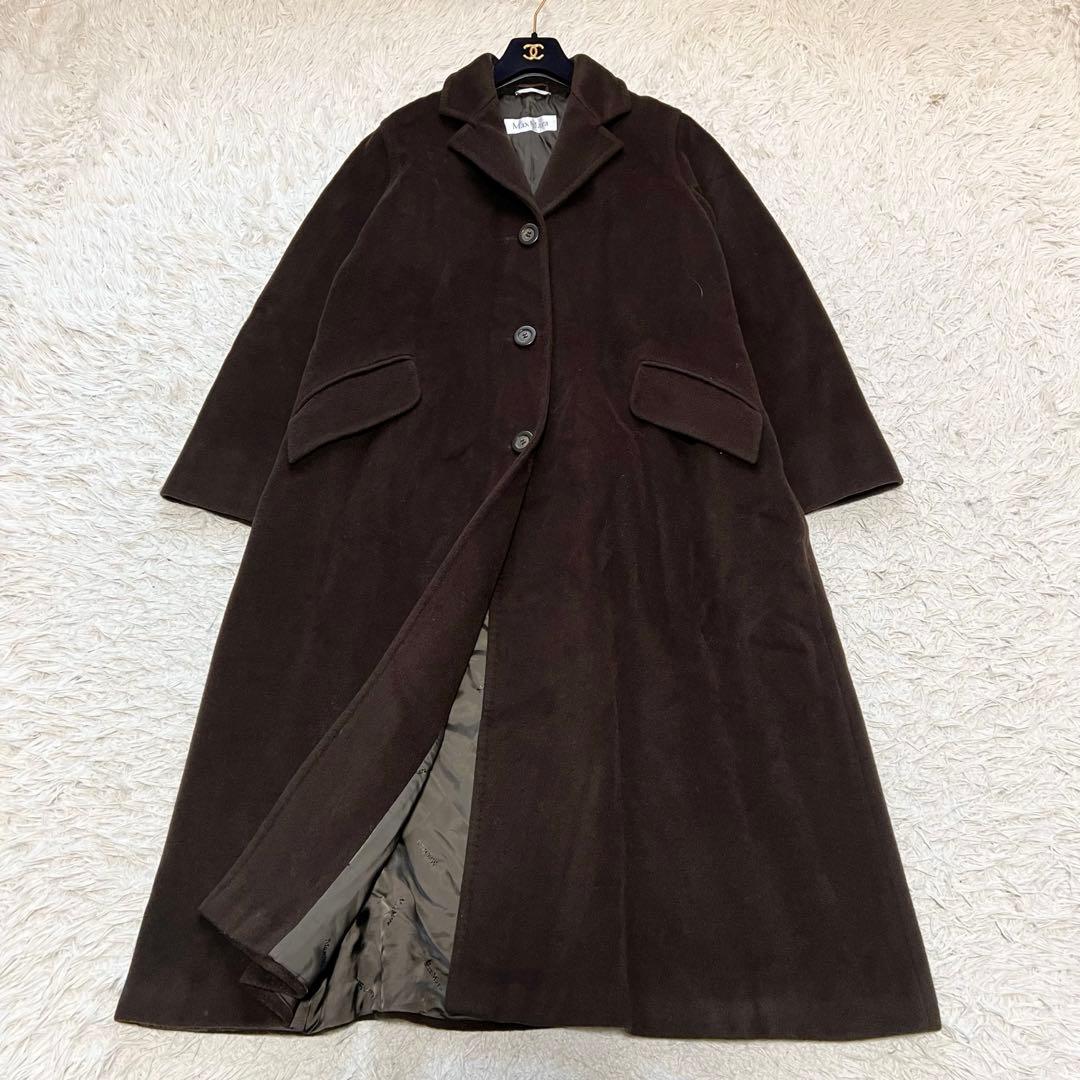 美品 マックスマーラ ロングコート カシミヤ混 白タグ ブラウン 42 大きめ