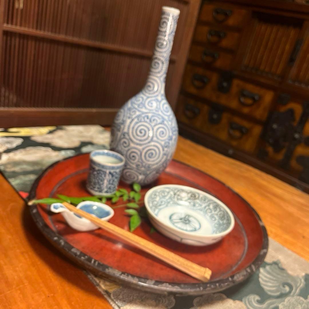 A914 古伊万里　染付　蛸唐草紋様　膾皿　5枚